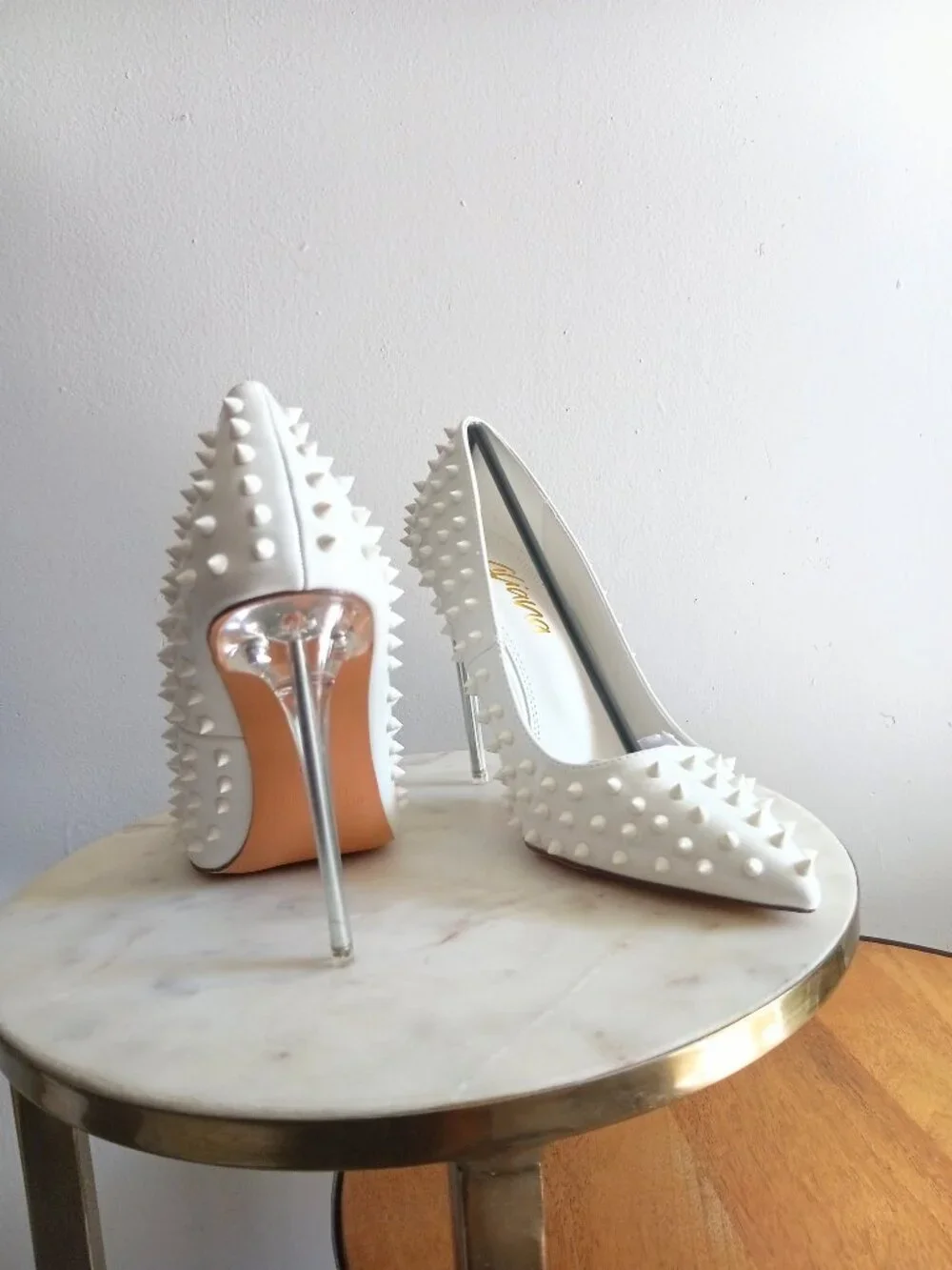 Liliana Markel White Studded Rivet Stilettos